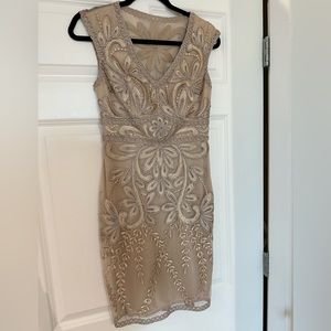Sue Wong  Embroidered, V neck, mini dress